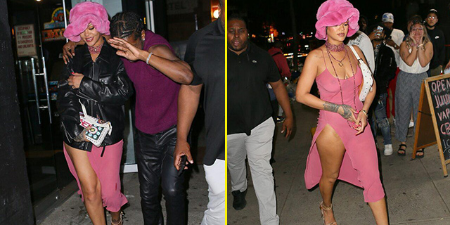 Rihanna... SEVGİLİSİYLE SÜTYENSİZ VE DERİN YIRTMACIYLA GECELERDE