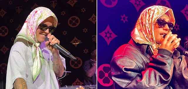 Justin Bieber... SAHNEYE BAŞÖRTÜSÜYLE ÇIKTI!