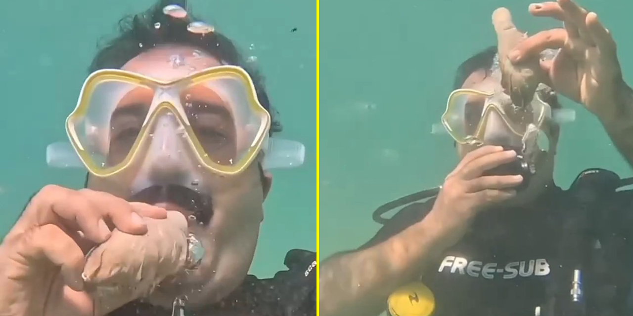 Şırdancı Mehmet bunu da yaptı… DENİZDE SUYUN ALTINDA ŞIRDAN YEDİ!