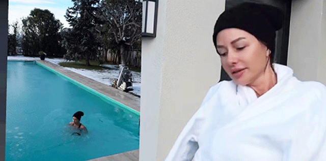 Yasemin Ergene... SOĞUK HAVAYA MEYDAN OKUDU; HAVUZA GİRDİ!